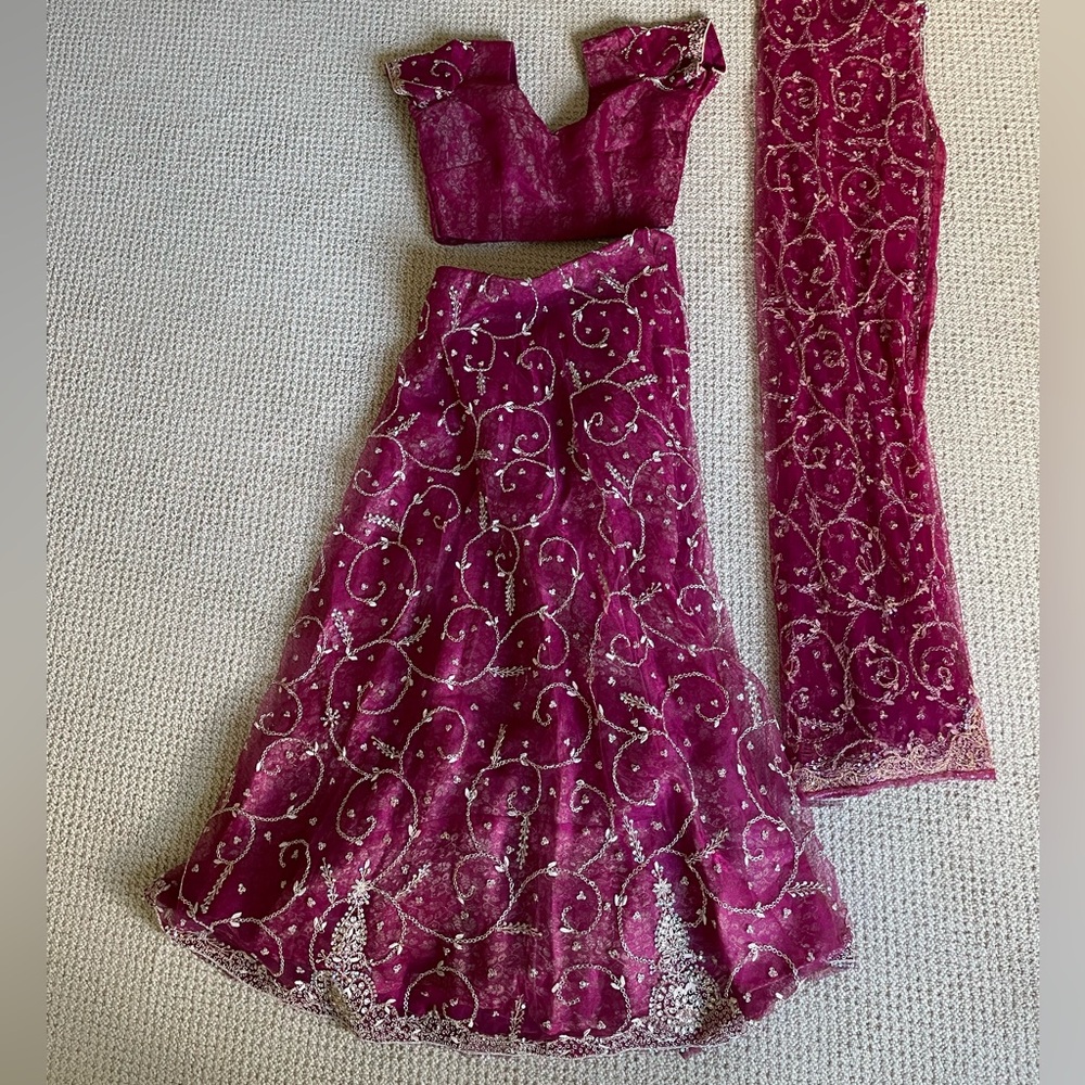 Pink Lehenga Choli and Dupatta with gold embroidery
